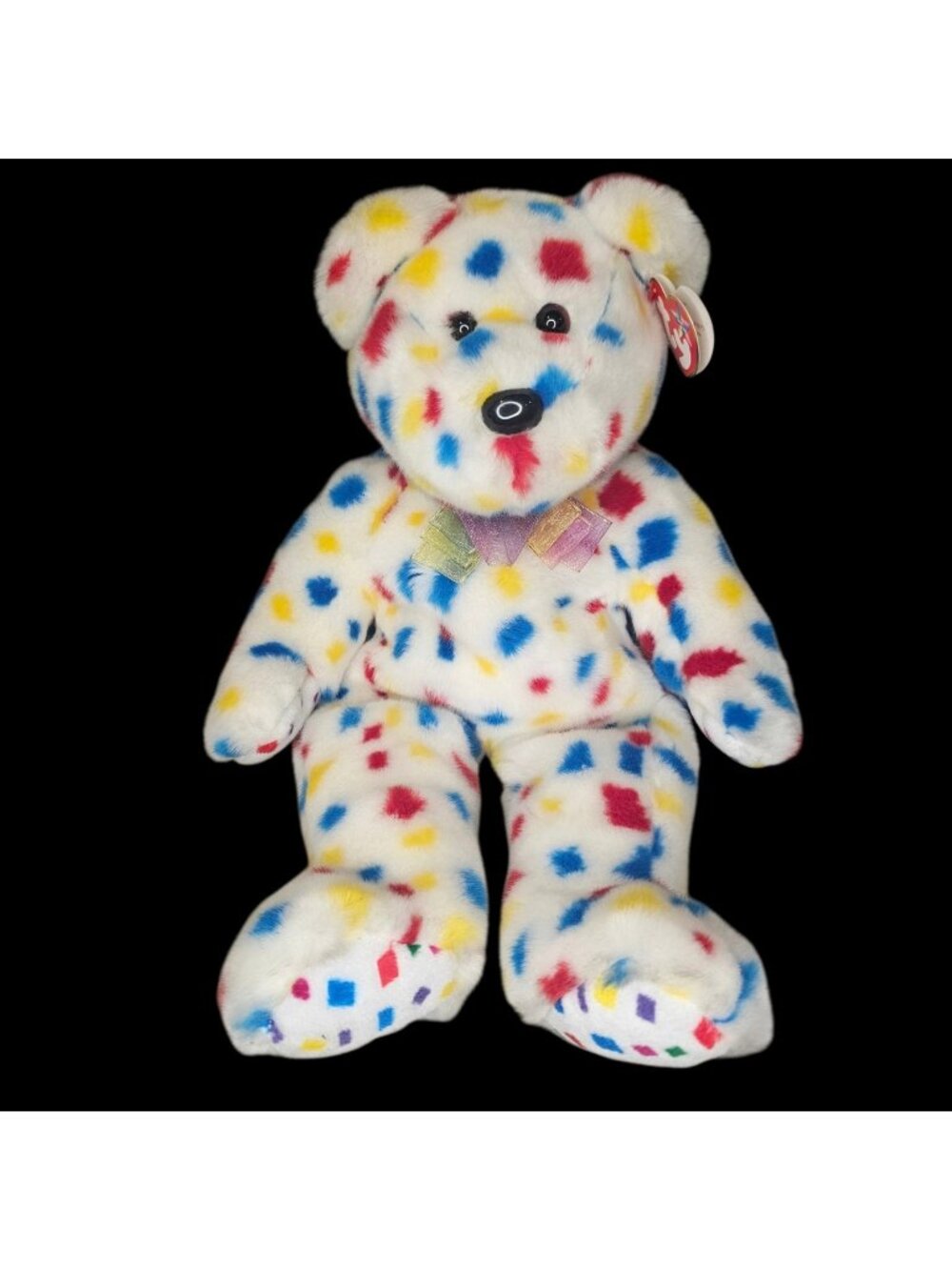 VTG Y2K 2K Beanie Buddy Confetti Teddy Bear 14" 1999